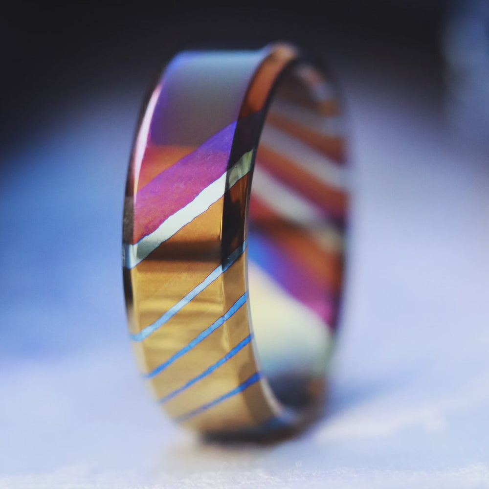 The Ridge: Marble Damascus Steel Men's Wedding Band