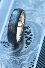 8mm 14k yellow gold niobium zirconium damascus NbZr, domed shape!