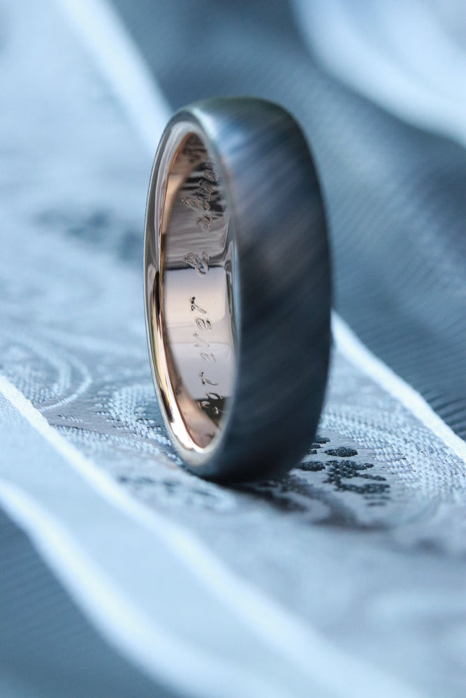 8mm 14k yellow gold niobium zirconium damascus NbZr, domed shape!