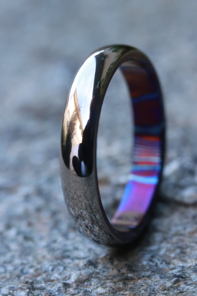 5mm domed brushed titanium basket weave timascus ring