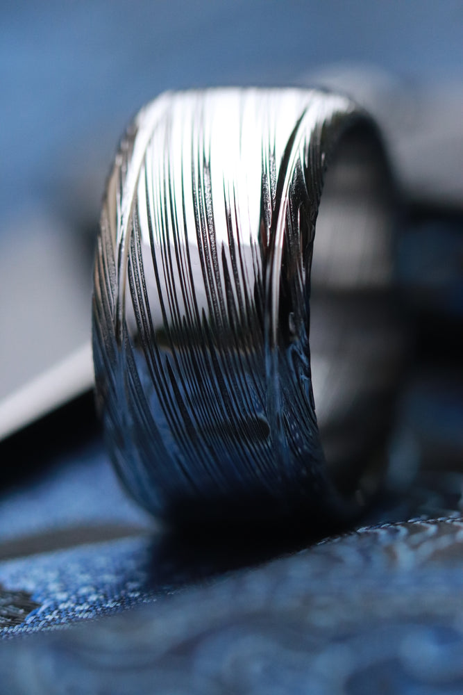 12mm Damascus steel ring Stainless steel Damascus "LEAF" Customizable ring! Double polished / double grooved damasteel mens weddingbands mens rings