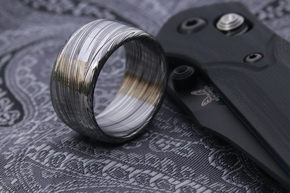 12mm Damascus steel ring Stainless steel Damascus "LEAF" Customizable ring! Double polished / double grooved damasteel mens weddingbands mens rings