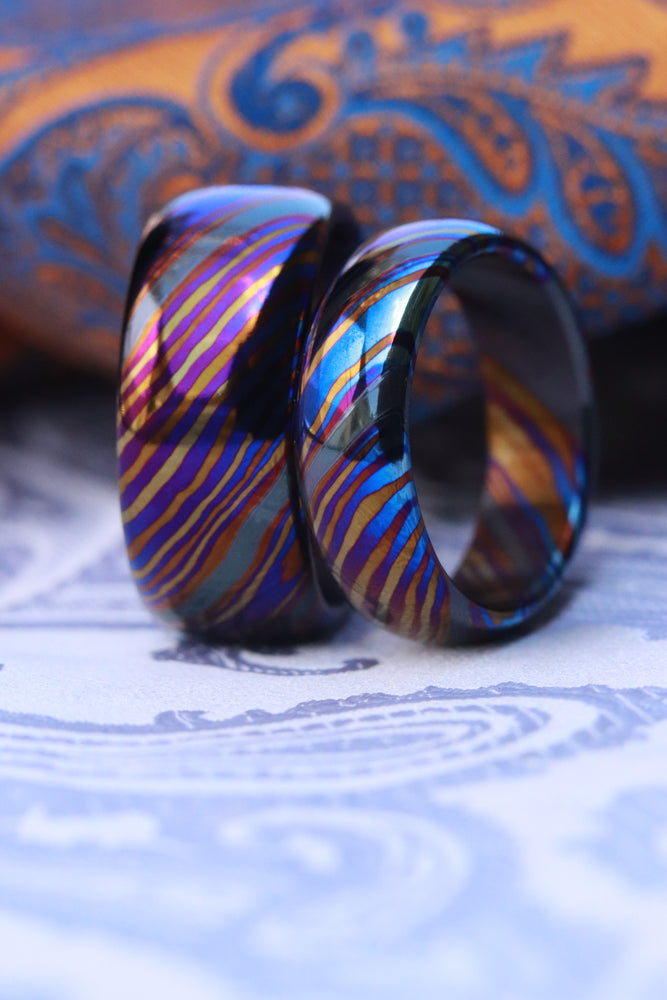 ZrTi ring set 3mm-9mm wide timascus ring, mokuti ring (polished finish)