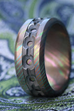 Grayson" Limited Edition Series-10mm Timascus / Mokuti timascus & zirconium ring, black timascus ring, mokuti ring