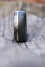 18k gold 8mm niobium / zirconium damascus wedding band, mens rings domed wedding band