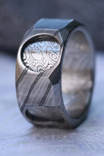 New* The cube" Limited Edition Series-12mm Timascus / Mokuti timascus & damasteel  ring,mens ring, mokuti ring, Damascus ring