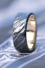 14k or 18k domed shape black stone timascus, gold lined