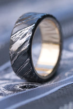14k or 18k domed shape black stone timascus, gold lined