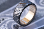 14k or 18k domed shape black stone timascus, gold lined