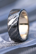 14k or 18k domed shape black stone timascus, gold lined