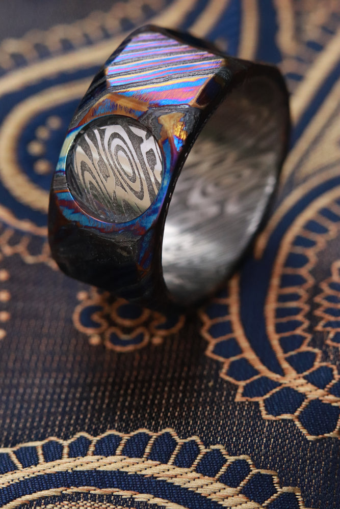 New  "The cube ³v CW" Limited Edition Series-12mm Timascus / Mokuti timascus & damasteel  ring,mens ring, mokuti ring, Damascus ring infinity cube