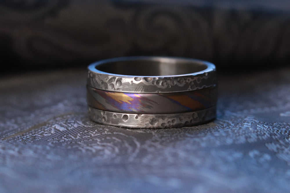 Black Zirconium,  zrti ring 10mm mens timascus ring, mokuti ring titanium damascus ring, mens rings weathered ring black ring