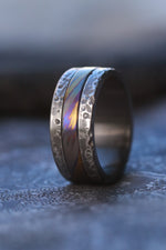 Black Zirconium,  zrti ring 10mm mens timascus ring, mokuti ring titanium damascus ring, mens rings weathered ring black ring