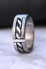 "Bregdan hybrid" handmade braided wedding ring, damascus hybrid damasteel, curb chain ring celtic rings braided rings