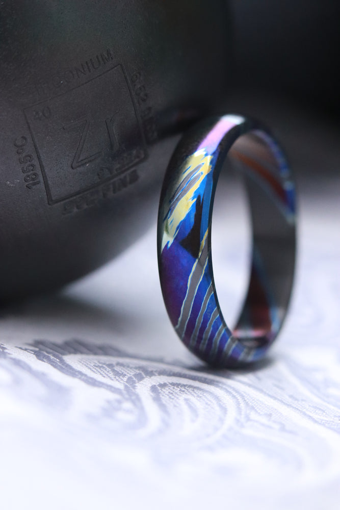 5mm- 8mm domed ZrTi ring  timascus ring, mokuti ring (polished finish)