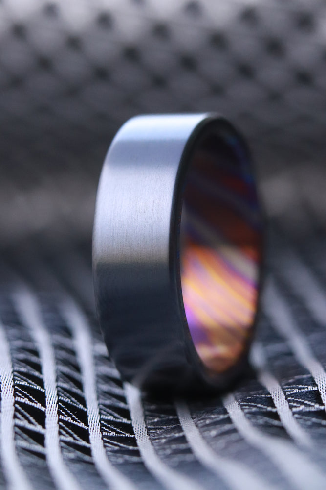 Black titanium satin 6-8mm zirconium band Black / ZrTi brushed ziconium timascus ring,black timascus ring, mens rings weddingrings