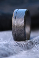 10mm wide niobium / zirconium domed ring, wedding band customizable niobium zirconium damascus men's grooved wedding band