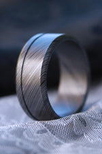 10mm wide niobium / zirconium domed ring, wedding band customizable niobium zirconium damascus men's grooved wedding band