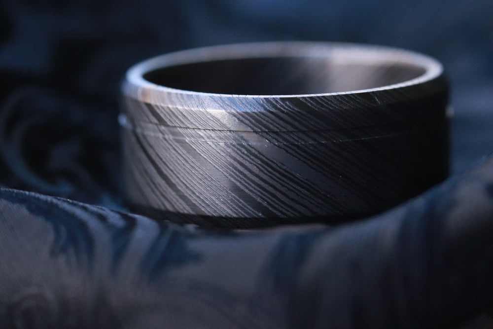 10mm wide niobium / zirconium domed ring, wedding band customizable niobium zirconium damascus men's grooved wedding band