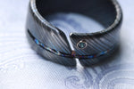 Hybrid - Niobium / Zirconium damascus - timascus aqua diamond ring, wedding band