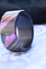 Black titanium lined florescent 8-10mm zirconium band Black / ZrTi brushed ziconium timascus ring,black timascus ring, mens rings weddingrings, zirconium damascus