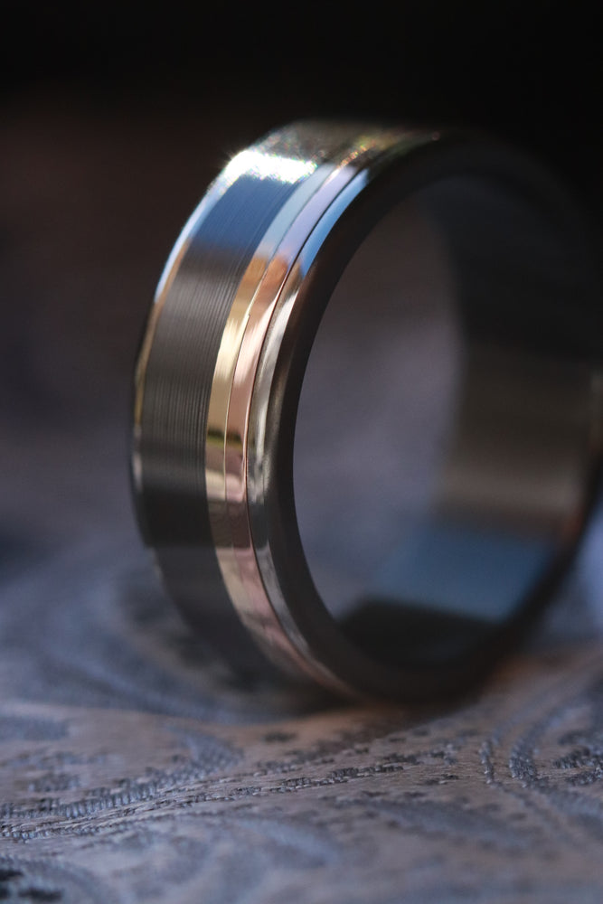 Polished Black Zirconium 14k or 18k customizable ring mens wedding bands Gold rings