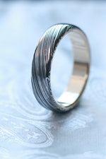 Damasteel and 14k gold leaf pattern domed 6mm Customizable band)
