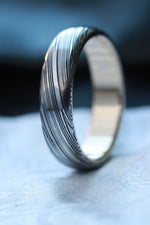 Damasteel and 14k gold leaf pattern domed 6mm Customizable band)