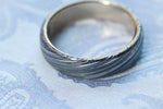 Damasteel and 14k gold leaf pattern domed 6mm Customizable band)