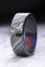 Stone weathered zrti 8mm wide timascus ring zirconium titanium damascus