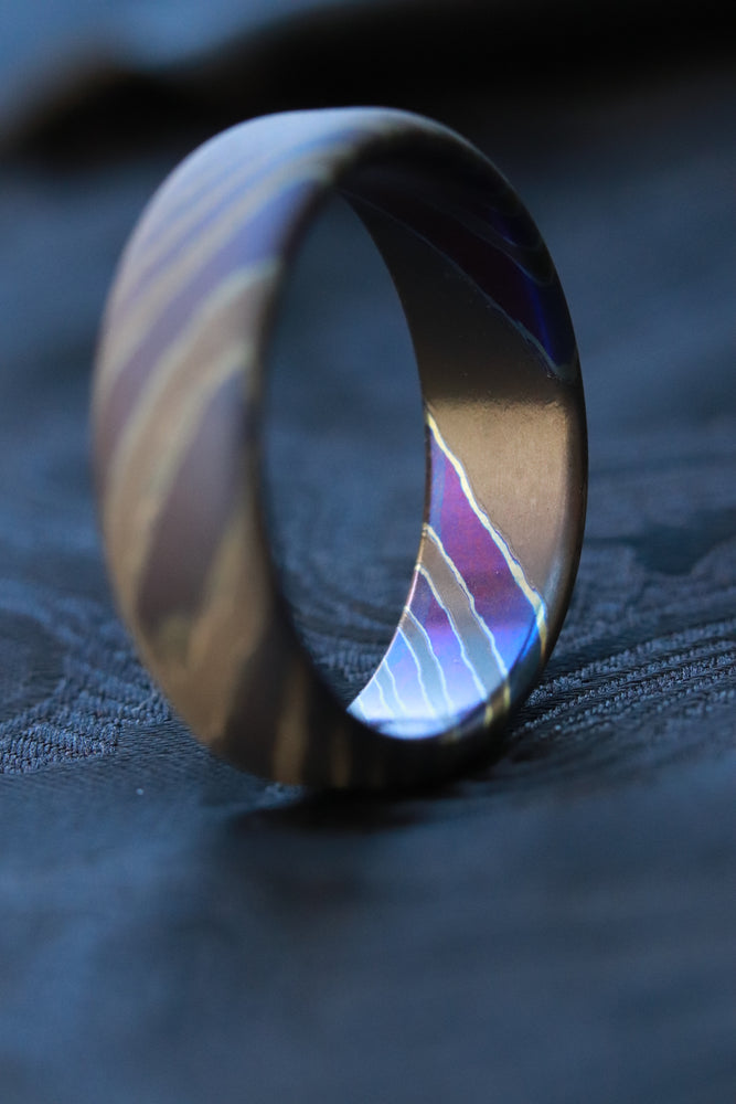 Sandblasted LIMITED EDITION*** rolled edge 8mm Black Timascus zrti ring 3mm-9mm wide timascus ring, mokuti ring 8mm ring black timascus ring