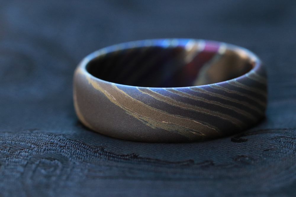 Sandblasted LIMITED EDITION*** rolled edge 8mm Black Timascus zrti ring 3mm-9mm wide timascus ring, mokuti ring 8mm ring black timascus ring