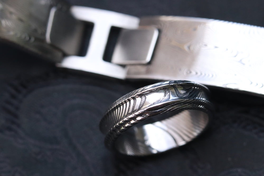 6-8mm stainless steel damascus ring, mens rings, womens rings