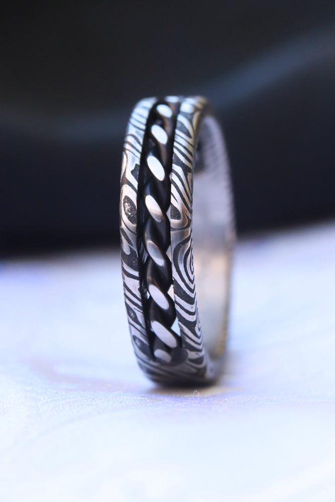 Women's "Bregdan hybrid" handmade braided wedding ring, 5mm damascus hybrid damasteel, curb chain ring celtic rings braided rings