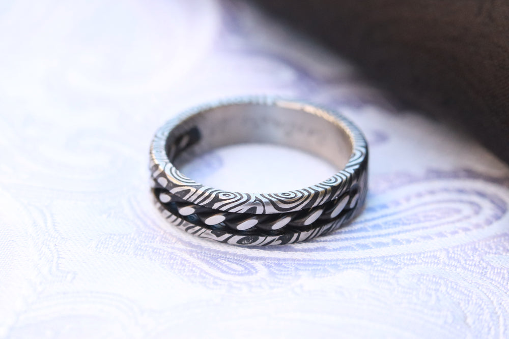 Women's "Bregdan hybrid" handmade braided wedding ring, 5mm damascus hybrid damasteel, curb chain ring celtic rings braided rings