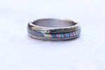 Women's 5mm "traditional" style Black Timascus ring Mokuti & Stainless zrti ring Damascus ,  dark "woodgrain" zirconium titanium