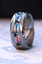 Grayson GRY9 WGTK  Limited Edition Series-9mm Timascus / Mokuti timascus & damasteel  ring,mens ring, mokuti ring, Damascus ring Woodgrain