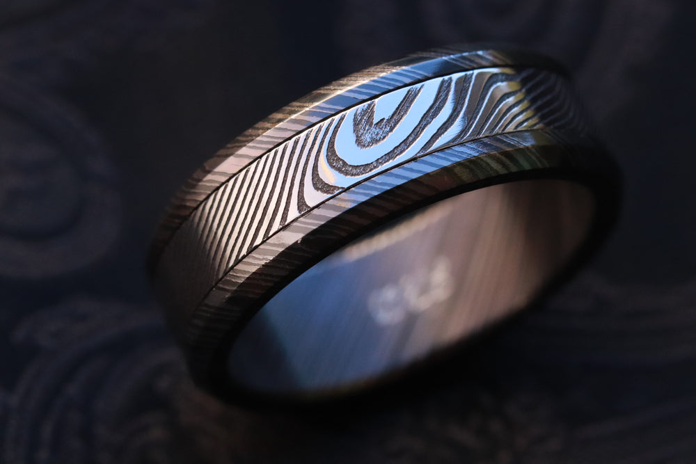 8mm zirconium niobium & stainless damascus band