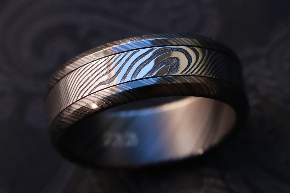 8mm zirconium niobium & stainless damascus band