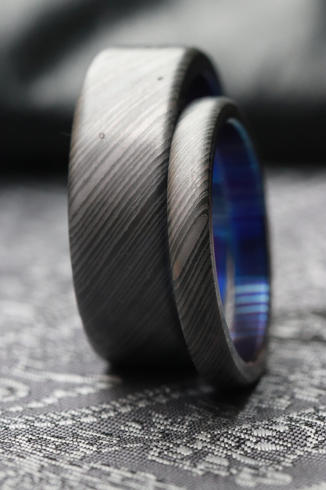 Ring set NbZr zirconium damascus basket weave set