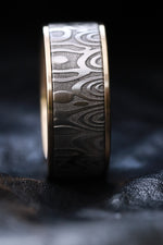 Gold & Stainless Damascus damasteel  band 10mm customizable stainless damascus steel ring 14k 18k gold ring rosegold ring fenja