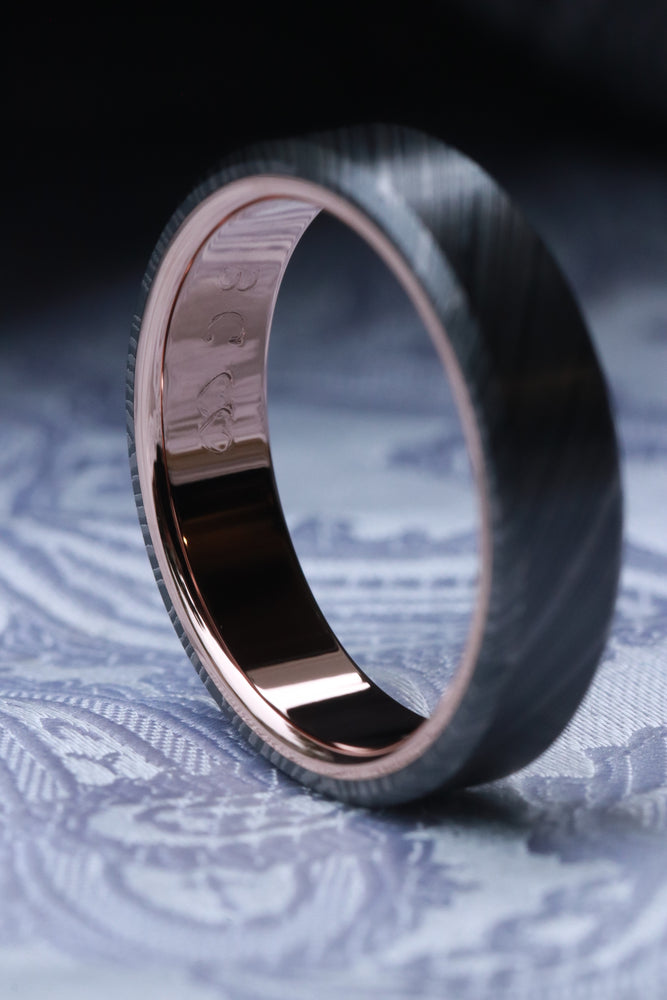 14k rose gold nbzr damascus chamfered edge