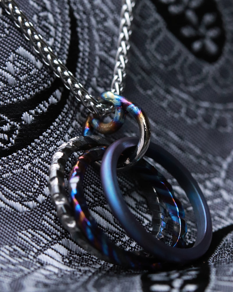 3 piece exotic alloy ring necklace, timascus necklace, zirconium necklace