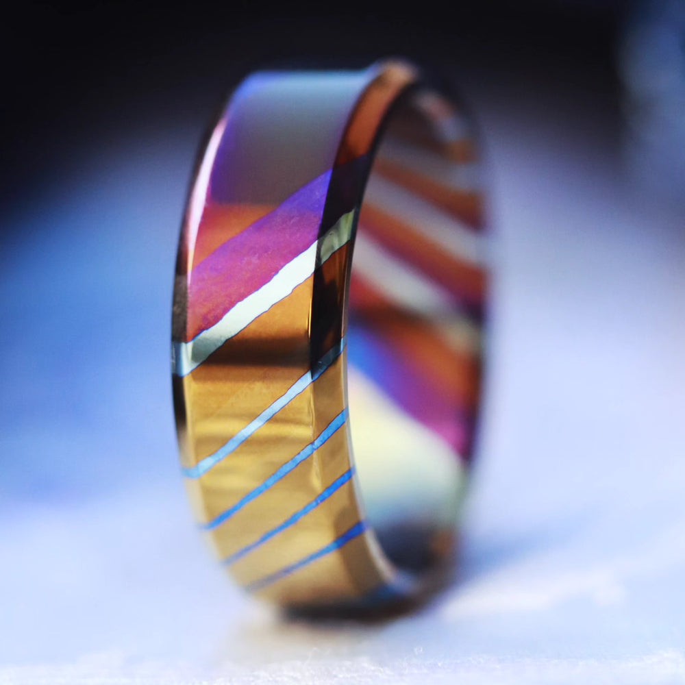 Solid Timascus ring 7-8mm ring timascus ring, mokuti ring chamfered ri ...