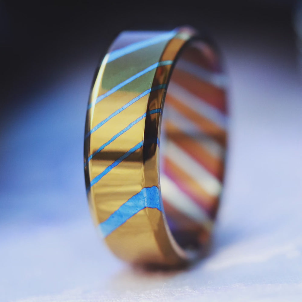 Solid Timascus ring 7-8mm ring  timascus ring, mokuti ring chamfered ring colorful ring wedding band
