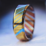 Solid Timascus ring 7-8mm ring  timascus ring, mokuti ring chamfered ring colorful ring wedding band