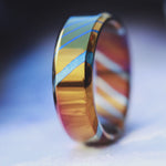 Solid Timascus ring 7-8mm ring  timascus ring, mokuti ring chamfered ring colorful ring wedding band