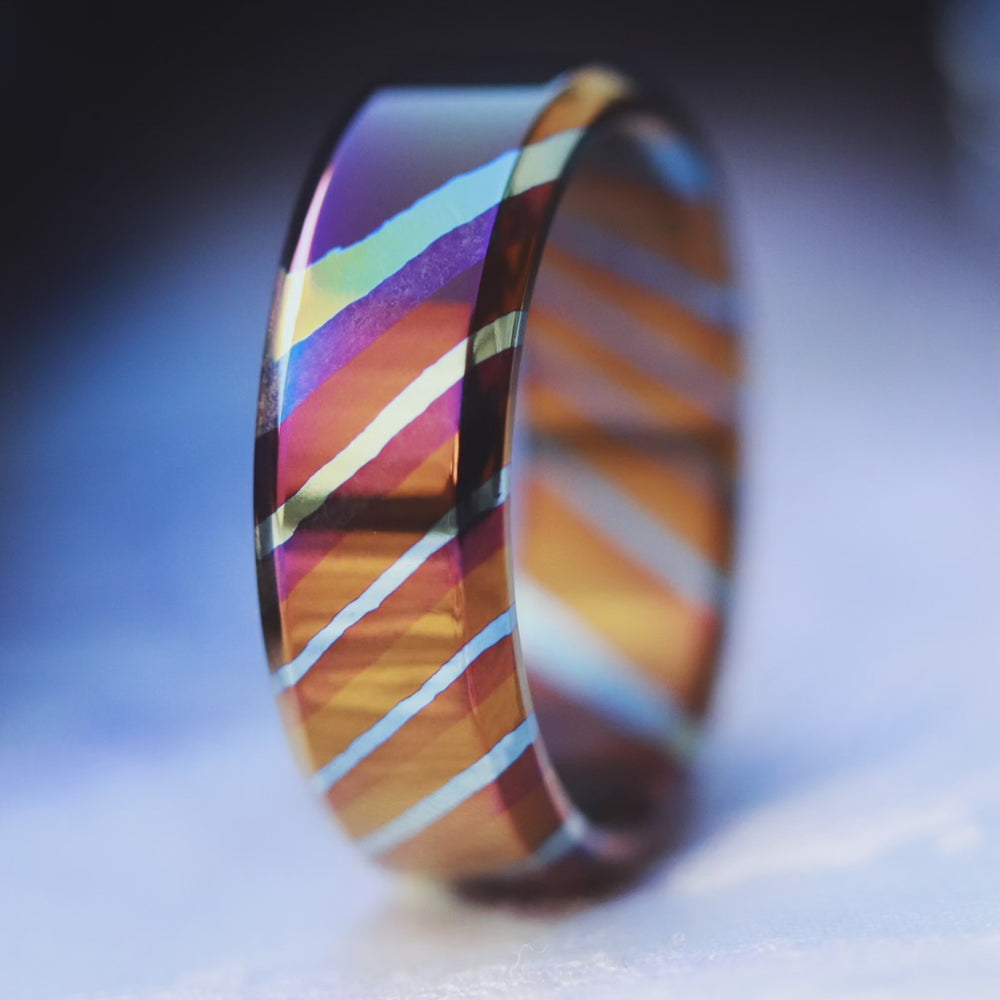 Solid Timascus ring 7-8mm ring  timascus ring, mokuti ring chamfered ring colorful ring wedding band