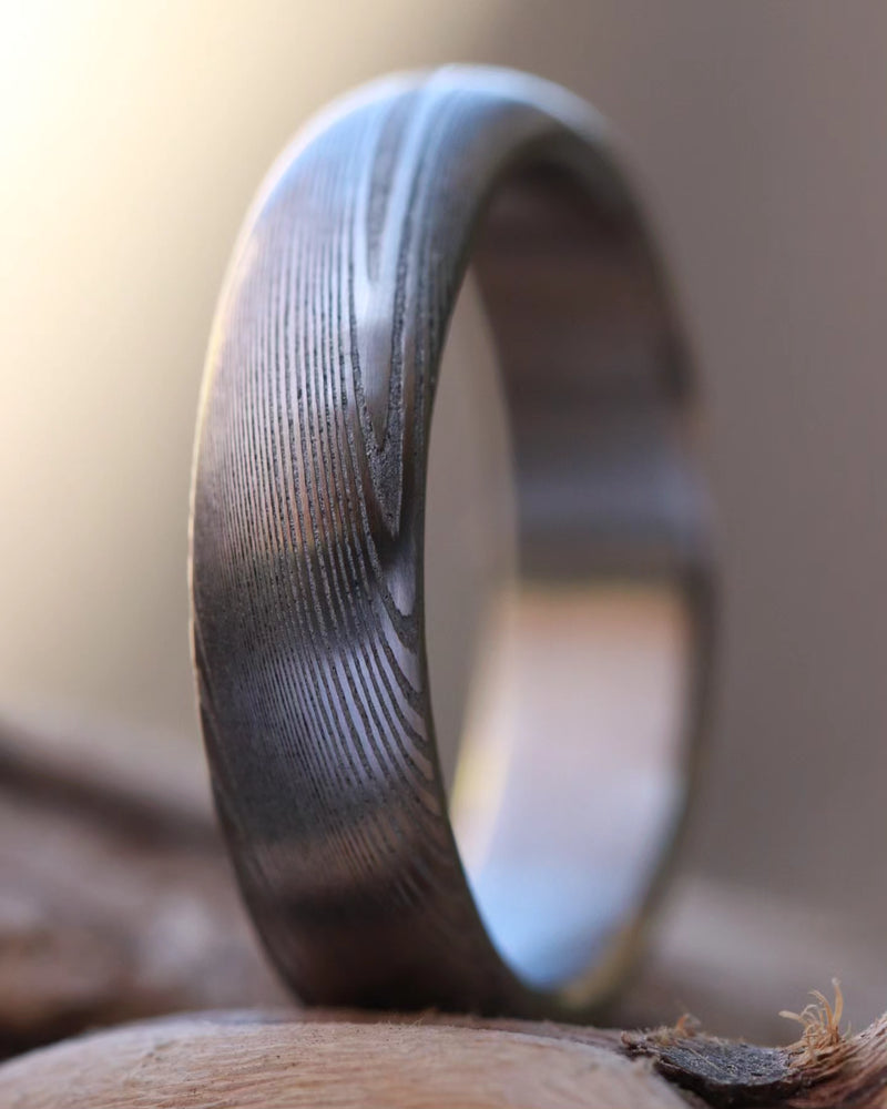 Damascus steel ring damasteel steel Damascus 5.25mm "TRADITIONAL" wood-grain (natural finish) ring! Men's wedding band wedding rings