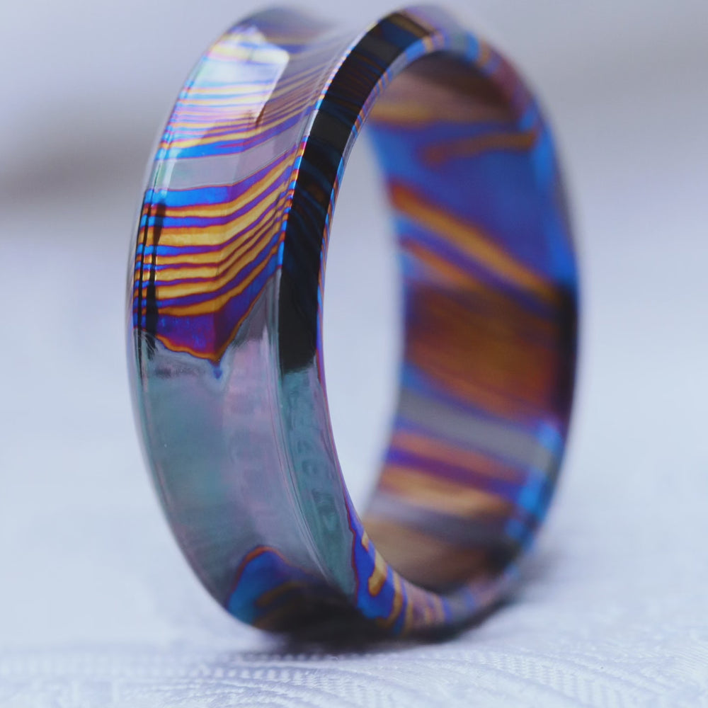 Timascus dragons breath customizable 8mm ring  dragon shape Solid Titanium damascus ring 5mm-8mm wide timascus ring, mokuti ring (polished finish)